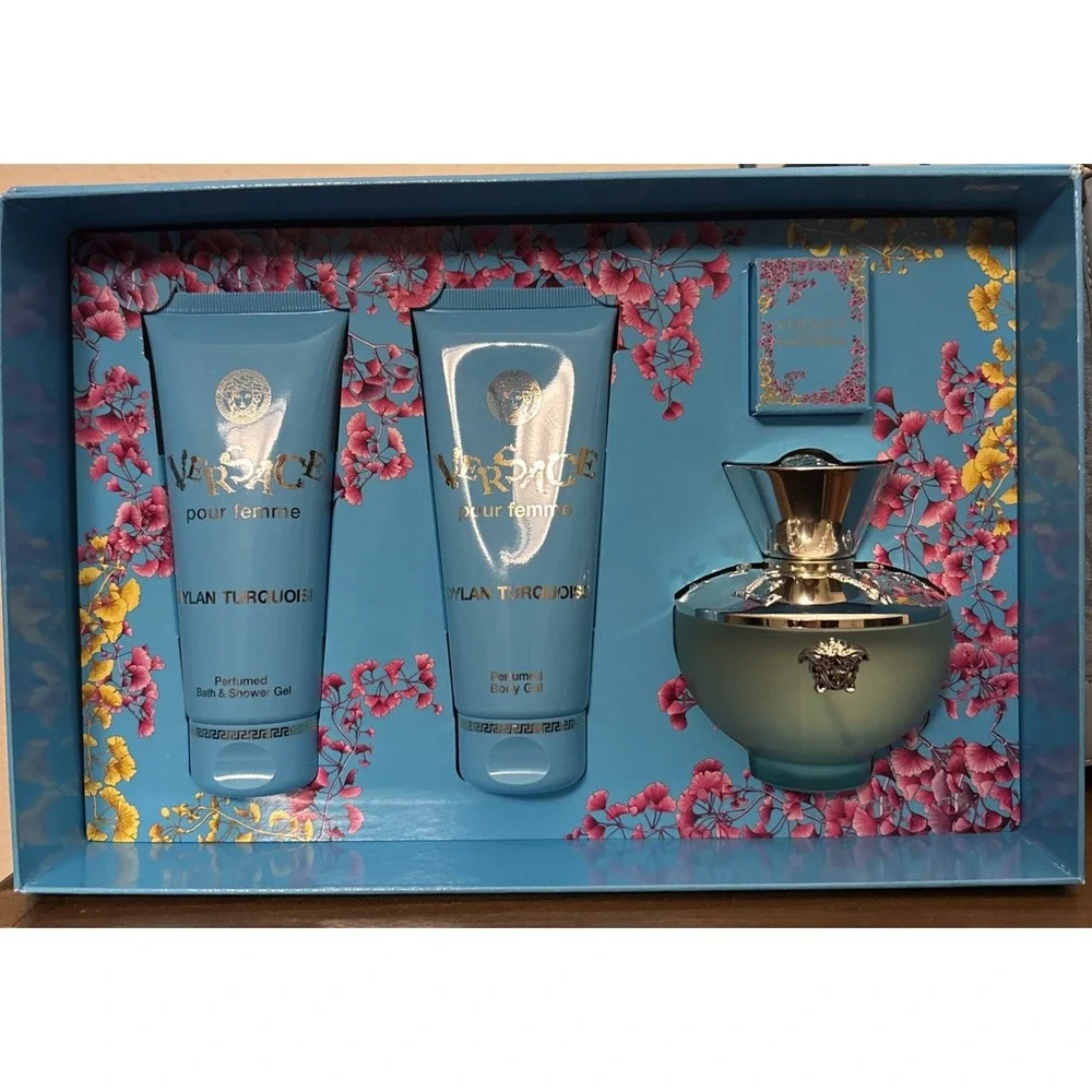 DYLAN TURQUOISE by Versace | Women's 4 Pcs Gift Set: 3.4+0.17 EDT+3.4 S.Gel+Body